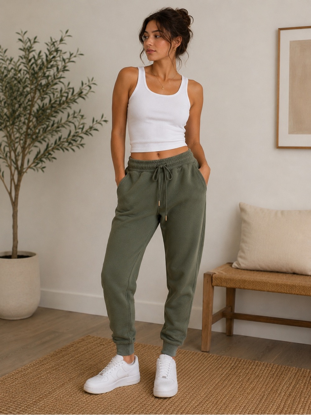 CALIA by Carrie Underwood Olive Ribbed Cuff Drawstring Joggers